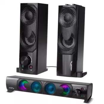 2-in-1 PC skaļruņu soundbar ar RGB LED fona apgaismojumu, stereo, USB, 2 x 3W, AUX 3.5 mm