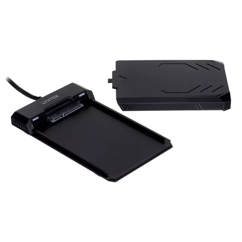 HDD/SSD korpuss Unitek Y-3036, 2.5 collu SATA III, USB 3.2 Gen 1 (5 Gbit/s), UASP, integrēts USB-A kabelis, melns