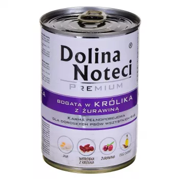 Slapjā suņu barība Dolina Noteci Premium Rich ar trusi un dzērvenēm 400 g — pieaugušiem, bezgraudu, bezglutēna, 12% olbaltumvielu