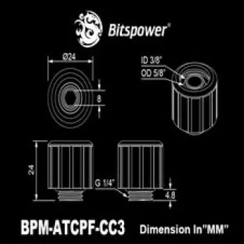 BitsPower taisnais savienotājs G1/4 vīrišķais uz 16/10 mm šļūteni — matēti melns