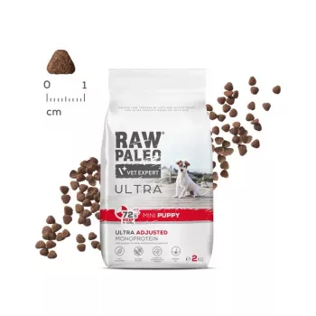 Sausā suņu barība VETEXPERT RAW PALEO Ultra Mini Puppy Beef 2 kg – grauzdiņi mazo šķirņu kucēniem
