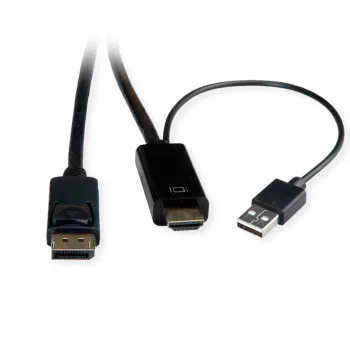 ROTRONIC-SECOMP Roline - Videokabel - HDMI, USB (nur Strom) männlich zu DisplayPort männlich - 1 m - abgeschirmt - Schwarz - unterstützt 4K 60 Hz (384