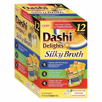 Slapjā barība kaķiem INABA Dashi Delights Silky Broth Chicken mix, 12×40 g paciņas, pilnvērtīga pieaugušiem kaķiem