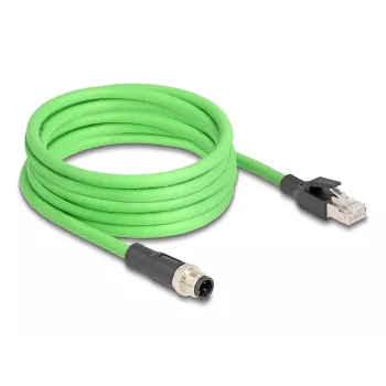 DeLOCK M12 D-kodēts 4-pin vīrišķais uz RJ45 vīrišķo tīkla kabelis PUR (TPU) 5m