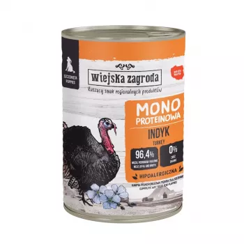 Slapjā suņu barība wiejskazagroda Puppies Monoprotein Tītars 400 g, bezglutēna, junioriem, pilnvērtīga barība