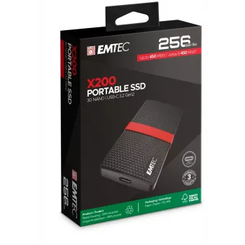 Emtec X200 256GB portatīvais SSD USB Type-C 3.2 Gen 1 Melns Sarkans