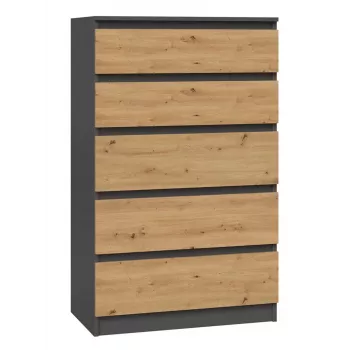 Kumode Topeshop M5 ANTRACYT/ARTISAN 5 atvilktnes, Antracīta ozols, 700×1095×400 mm