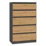 Kumode Topeshop M5 ANTRACYT/ARTISAN 5 atvilktnes, Antracīta ozols, 700×1095×400 mm
