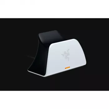 Lādētājs Razer RC21-01900100-R3U1 PlayStation 5 kontrolieriem — balts, lādē vienu kontrolieri, komplektā USB-C uz USB-A kabelis