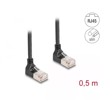 Tīkla kabelis DeLOCK RJ45 Cat.6A S/FTP Slim 90° Uz augšu 0,5m Melns