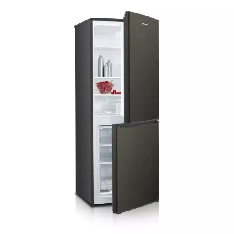 Ledusskapis ar saldētavu MPM MPM-215-KB-39/E — 215 L, apakšējā saldētava, tumšais inox, atgriezeniskas durvis, LED apgaismojums