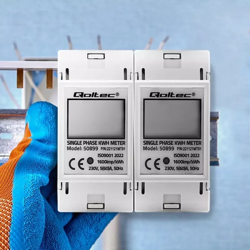 Vienfāzes elektroenerģijas skaitītājs QOLTEC 50899 230 V 50 Hz, 5(60)A, 1.0 klase, LCD