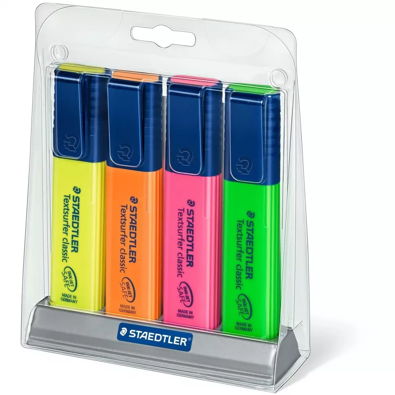 Marķieris Staedtler Textsurfer classic 364 ar slīprakstu, zaļš, oranžs, rozā, dzeltens