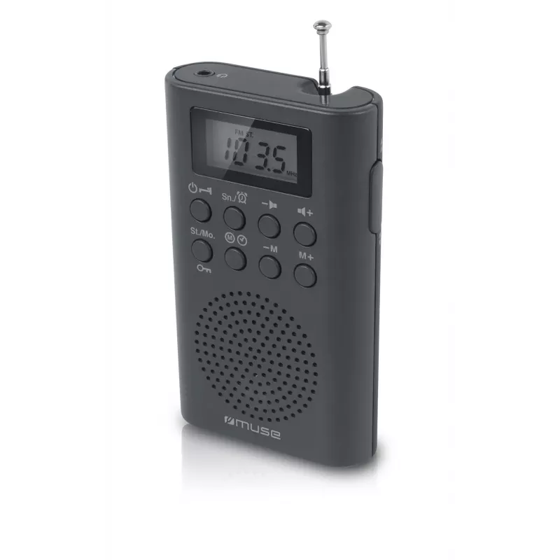 Pārnēsājamais radio Muse M-03 R ar FM PLL uztvērēju, LCD displeju, ārējo antenu, melns