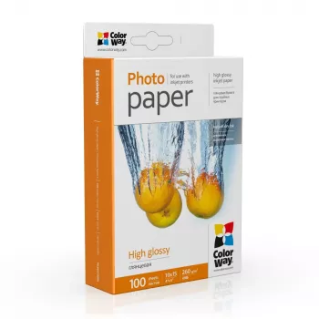 Fotopapīrs ColorWay PG2601004R, spīdīgs balts, 10 x 15 cm, 260 g/m²