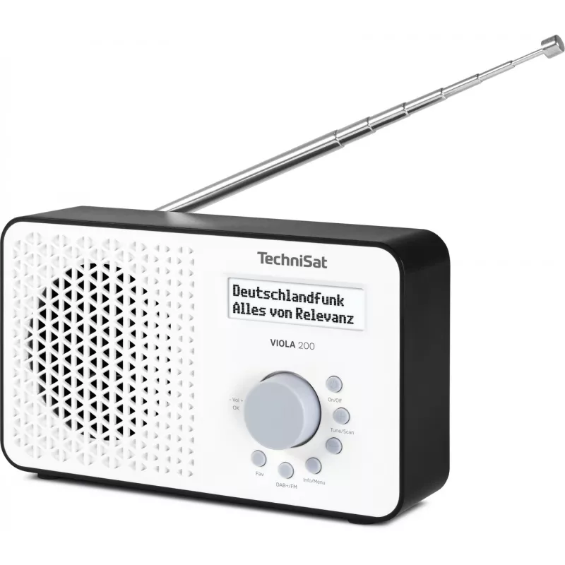 TechniSat VIOLA 200 DAB+ digitālais radio ar modinātāju, baltā un melnā krāsā