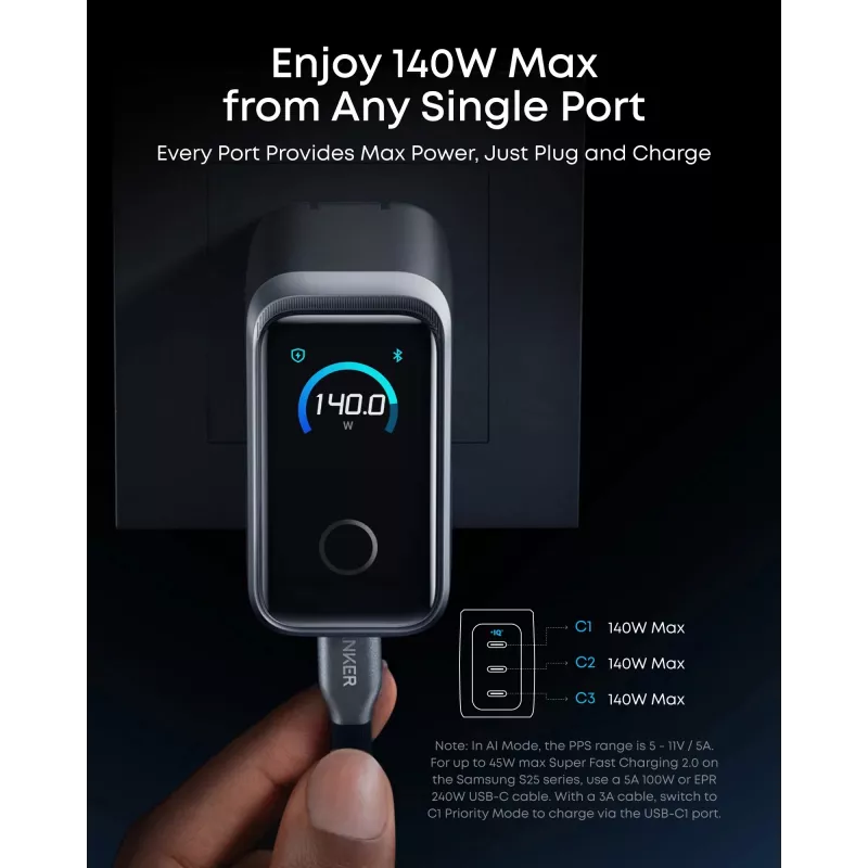 Anker Prime Charger 160 W, 3 portu, sudraba krāsā (A2687341)