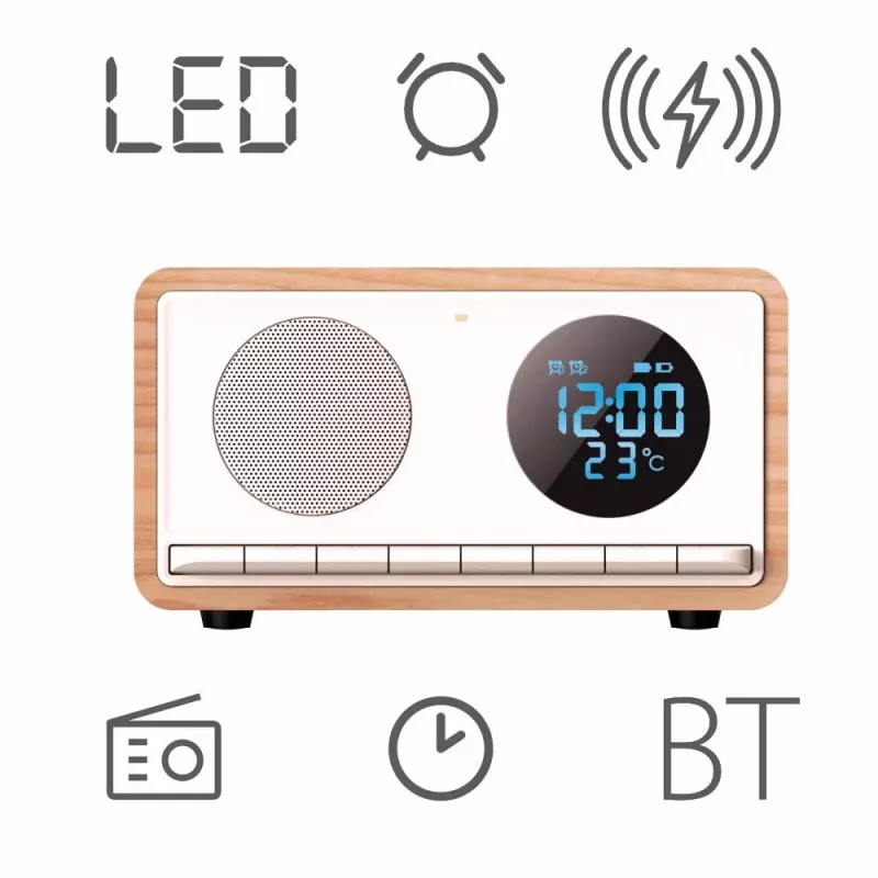 MANTA RDI912W Rimini modinātājpulkstenis ar Bluetooth un bezvadu uzlādi, balts