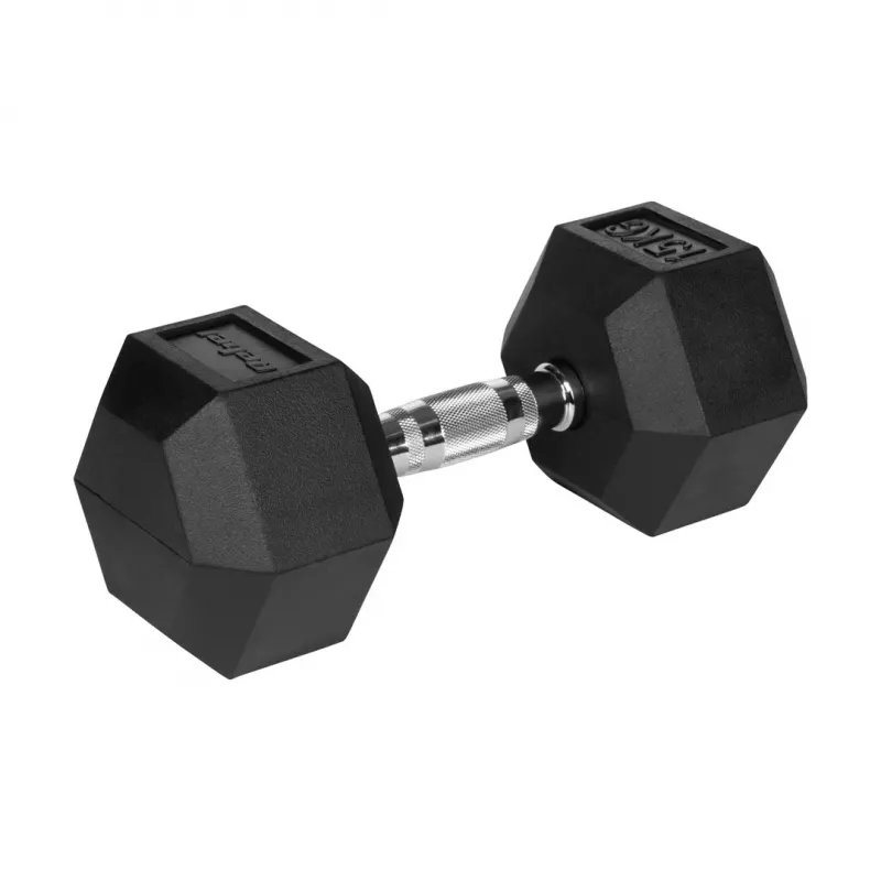 Rebel Active Hex gummas pārklājuma hanteles 15 kg — atsevišķa sešstūra hantele ar kompaktu rokturi