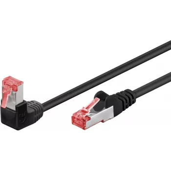 Goobay CAT 6 Patch Kabelis 1x 90° leņķis, S/FTP (PiMF), Melns, 10 m - aizbīdnis augšpusē, LSZH bezhalogēna, Varš (51547)