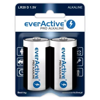 Alkaline baterijas everActive Pro Alkaline LR20 D - blister kartīte 2 gab.