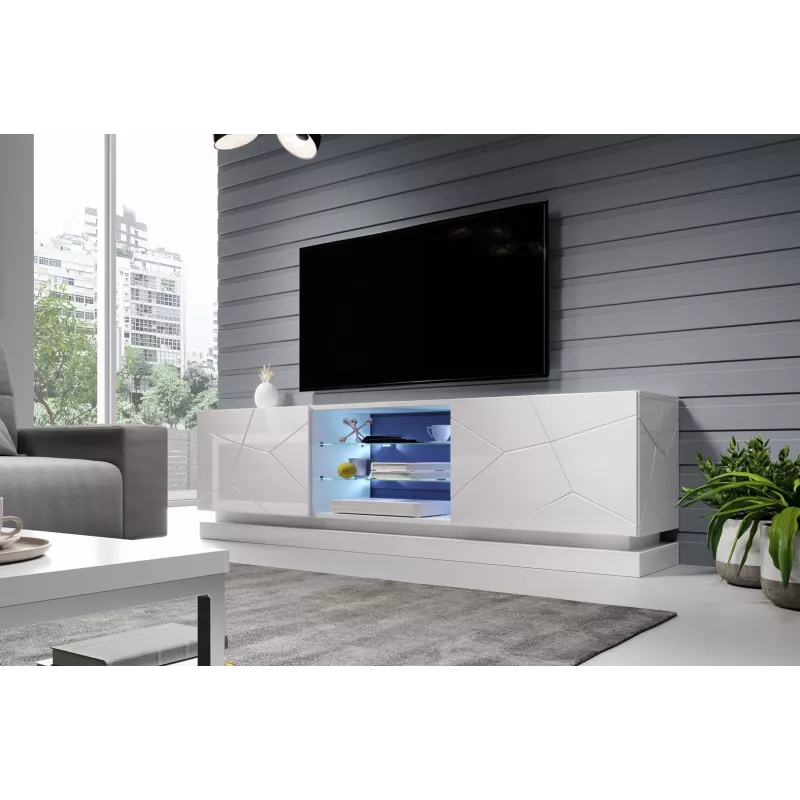 Cama TV skapis QIU 200 MDF balts glancēts/balts glancēts