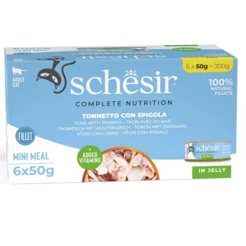 Slapjā kaķu barība Agras Pet Foods Schesir Tuncis ar jūras asari želejā, 6×50 g (300 g), pieaugušiem kaķiem