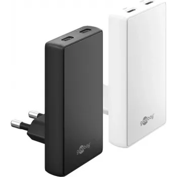 Goobay USB-C PD GaN Dual-Fast Charger 90° Flat 45 W melns - 2 porti (75721)