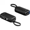 Powerbank 5.000 mAh ar integrētu USB-C kabeli 13cm, 20W (melns, 5 Ah, 1x USB-A, 1x USB-C, PD, QC)