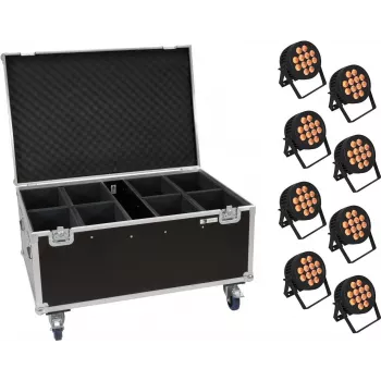 LED PAR gaismekļu komplekts EUROLITE 20000885 — 8x12W PAR LED, IP aizsardzība, ar riteņu lidojuma kasti
