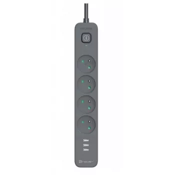 TRACER Power Line+ pārsprieguma aizsargs ar pagarinātāju 1.5m (4 kontaktligzdas + 3x USB-A, 5V 2.4A)