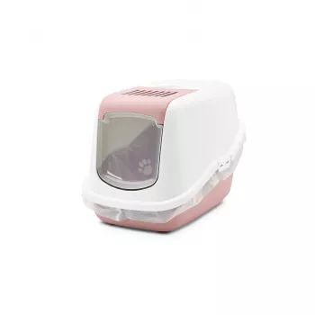 Slēgtā kaķa tualete Savic Nestor White-Pink, ar jumtu, 56×39×38,5 cm
