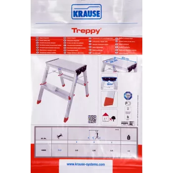 Saliekamās kāpnes Krause Treppy Silver 130020 — alumīnijs, 2 pakāpieni, 150 kg, salocītas 55×20 cm, 2 kg