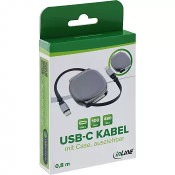 USB-C kabelis InLine 35850, 100W jaudas padeve, 0,80 m, melns/pelēks