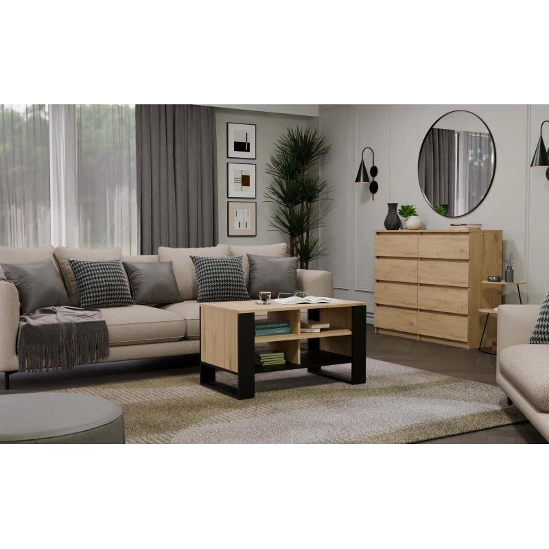 Kafijas galdiņš MODERN 4P Dąb Artisan Czerń