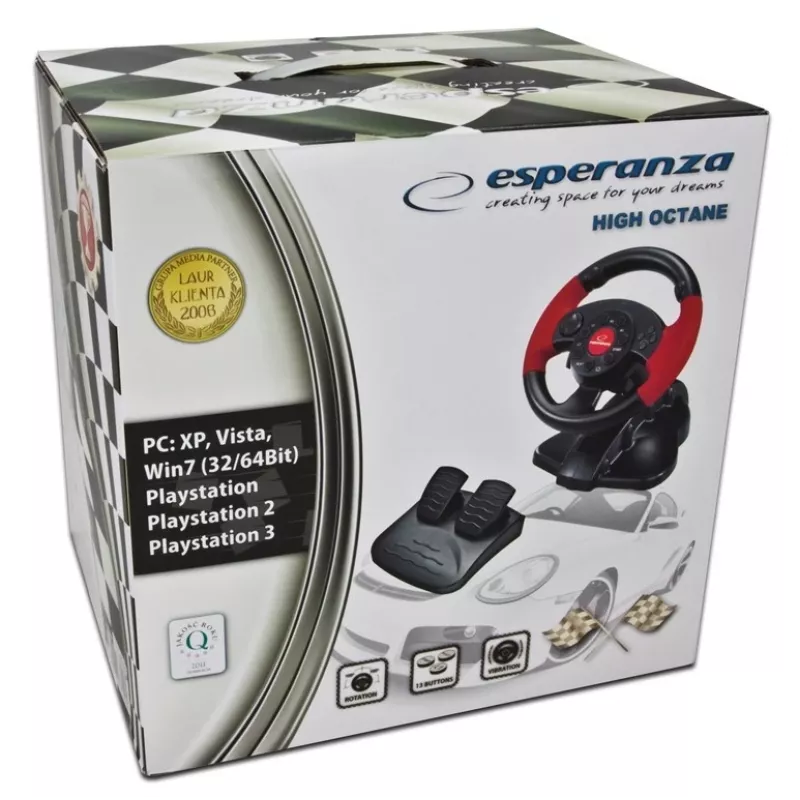 Stūre ESPERANZA EG103 spēļu kontrolieris — PC/PS2/PS3, 13 pogas, vibrācija, akselerometrs, melns/sarkans