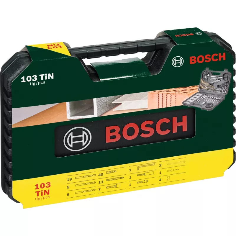 Piederumu komplekts Bosch V-Line 103 gab. — Bosch 103 detaļu urbj- un skrūvgriežu piederumu komplekts