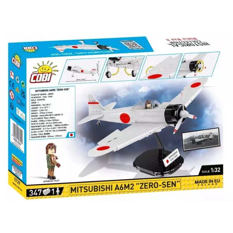 Būvkomplekts Cobi Mitsubishi A6M2 “Zero-Sen” — 347 detaļas, ieteicams no 7 gadu vecuma