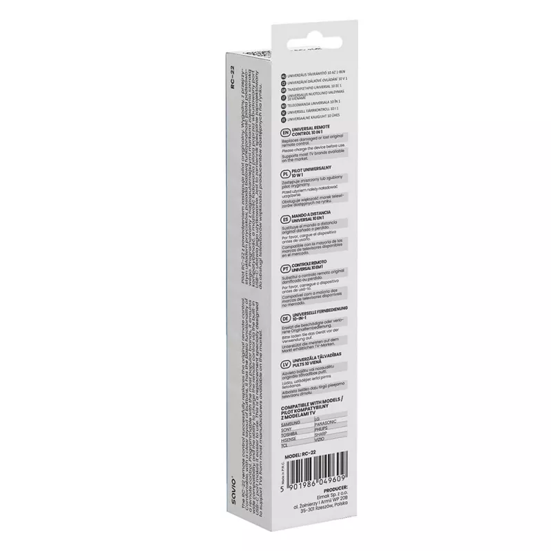 SAVIO TV tālvadības pults RC-22 — IR bezvadu universāla, 20 pogas, 10 m darbības rādiuss, USB‑C, melna