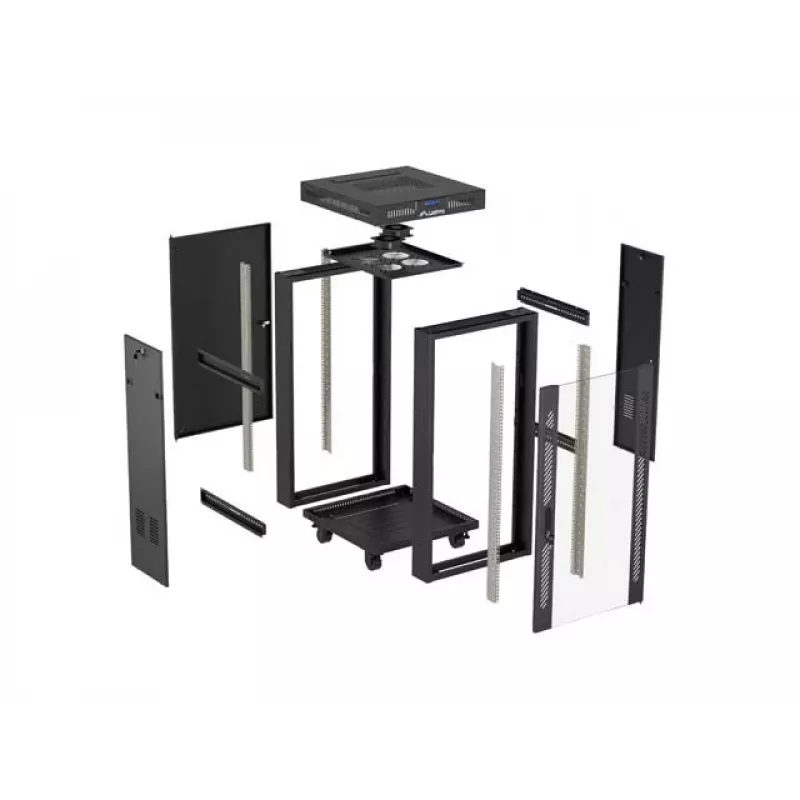 Brīvi stāvošs skapja statīvs LANBERG FF01-6624-12BL 24U 19 collas 600×600 mm, IP20, 1200 kg, melns