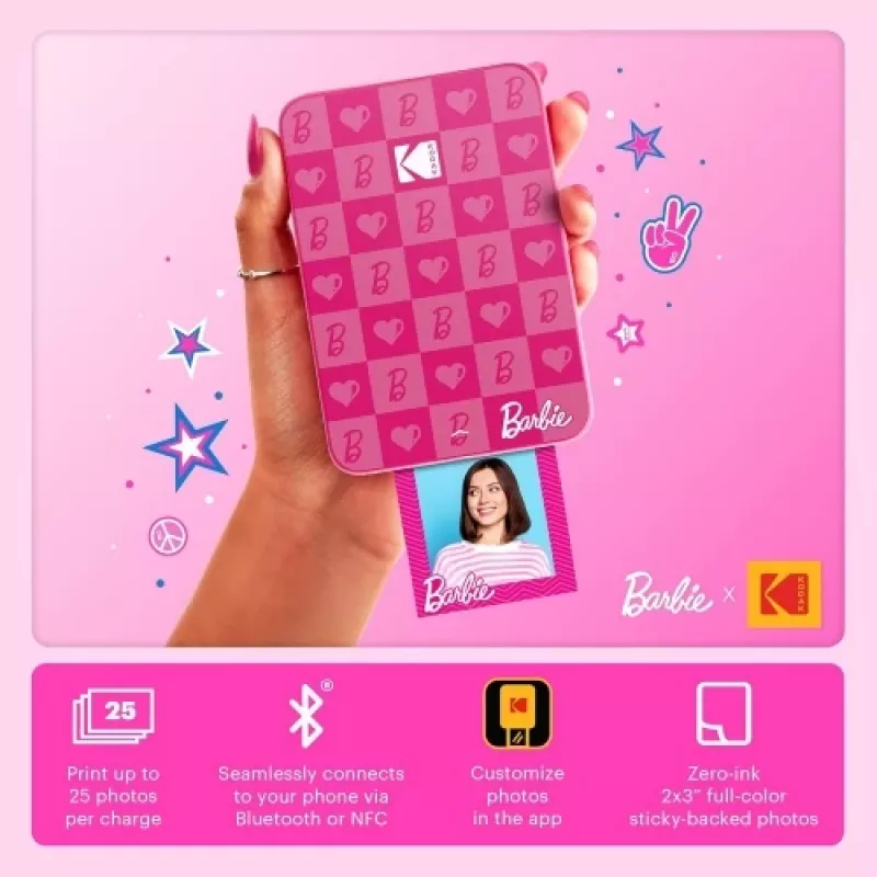 Barbie x Kodak STEP Slim mobilais fotoprinteris ZINK 2x3 inch 1ppm, Bluetooth, Rozā