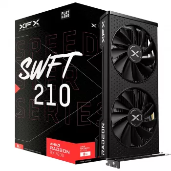 Grafikas karte XFX Radeon RX 7600 — 8 GB GDDR6, PCIe 4.0, 128-bit, 2x DisplayPort 2.1, HDMI 2.1, 2 ventilatori