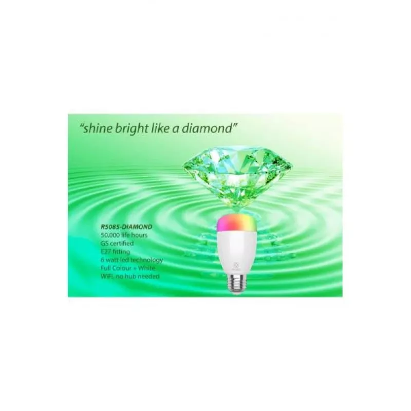 WOOX R5085 Diamond viedā Wi-Fi LED spuldze, E27, 6 W, RGB+CCT