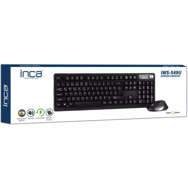 Inca IWS-549U Bezvadu tastatūras un peles komplekts, biroja RF, USB, QWERTY turku, melns