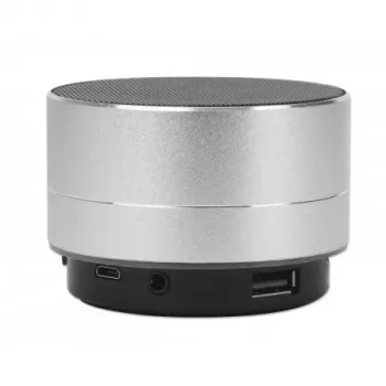 Manhattan Metallic Bluetooth Skaļrunis, Šļakatizturīgs, Darbības rādiuss 10m, microSD karšu lasītājs, Aux 3.5mm savienotājs, USB-A uzlādes kabelis iekļauts (5V uzlāde), Sudraba krāsa, Trīs gadu garantija