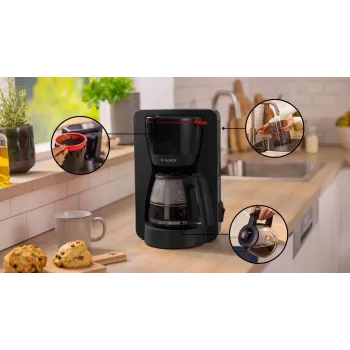 Pilienu kafijas automāts Bosch TKA2M113, 1.25 L ūdens tvertne, 15 tases, melns