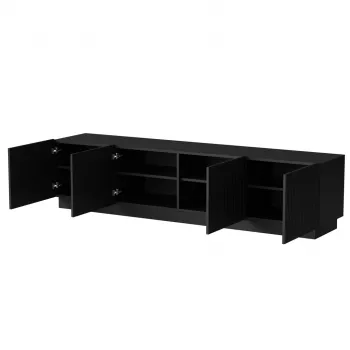 TV skapis LIVERTI 2000x420x480 mm, melna skaidu plātnes virsma, melns rāmis
