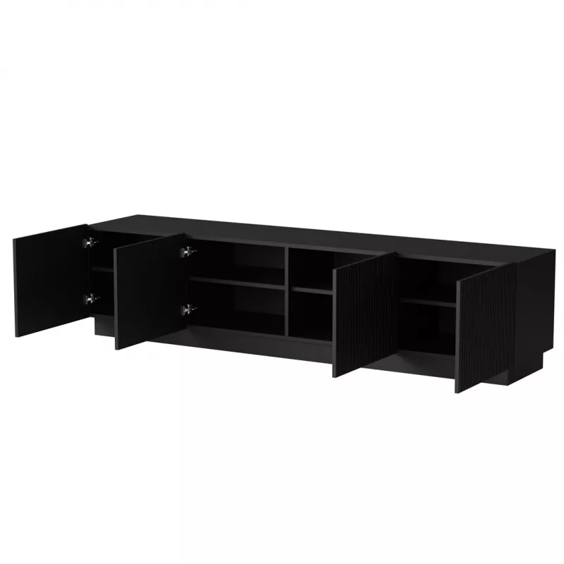 TV skapis LIVERTI 2000x420x480 mm, melna skaidu plātnes virsma, melns rāmis