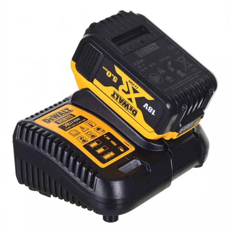 DeWALT DCK2080P2T-QW kombinētais bezvadu instrumentu komplekts — 18V Li-Ion 5Ah (2x), DCG405 slīpmašīna, urbjmašīna/skrūvgriezis, M14 slīpēšanas disks, transportēšanas kaste