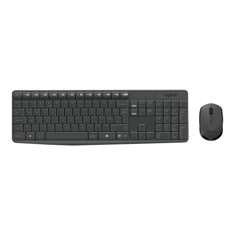Logitech MK235 bezvadu tastatūras un peles komplekts, pilna izmēra, pelēks